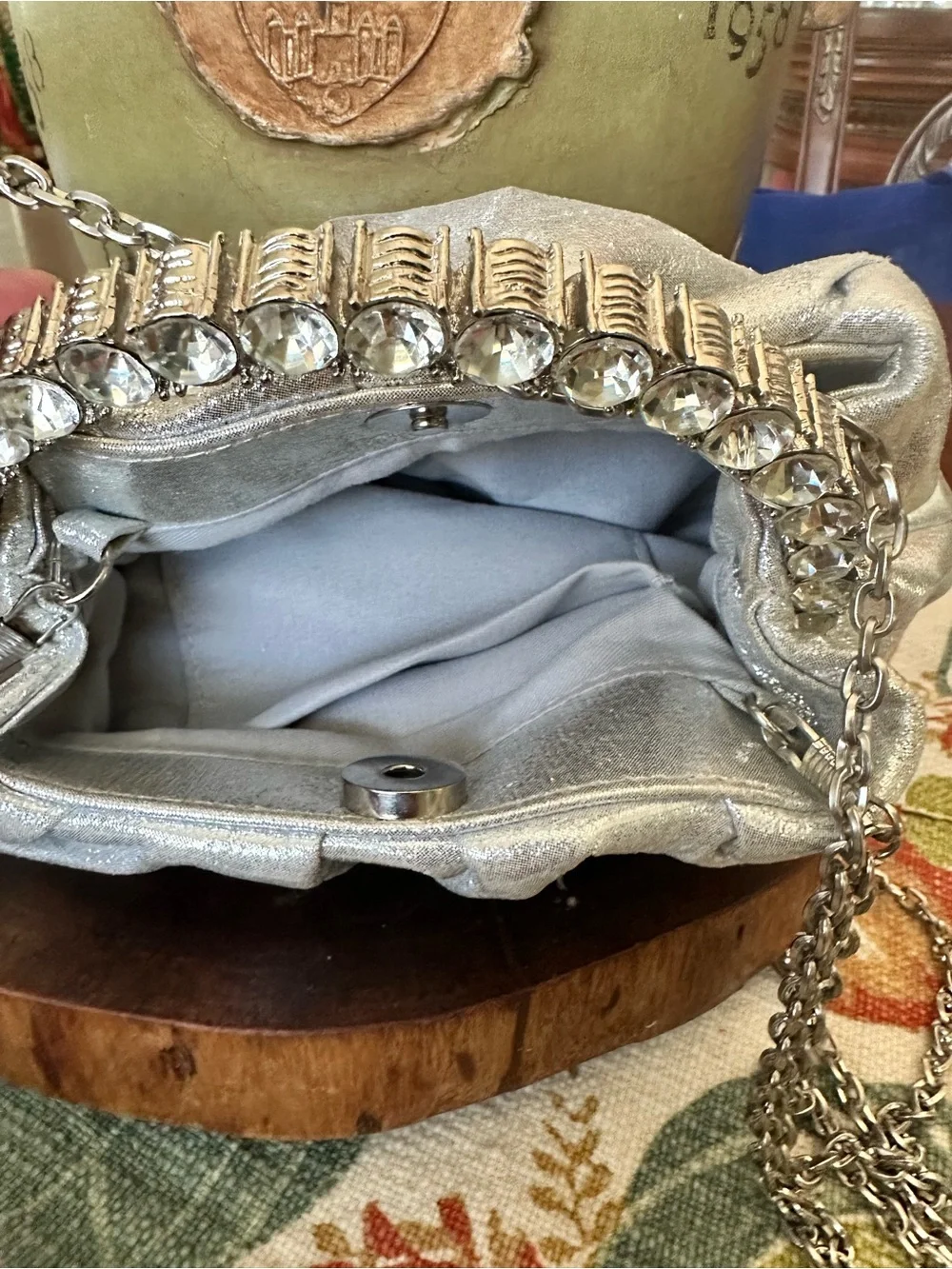 Silver Crystal-Handle Evening Clutch